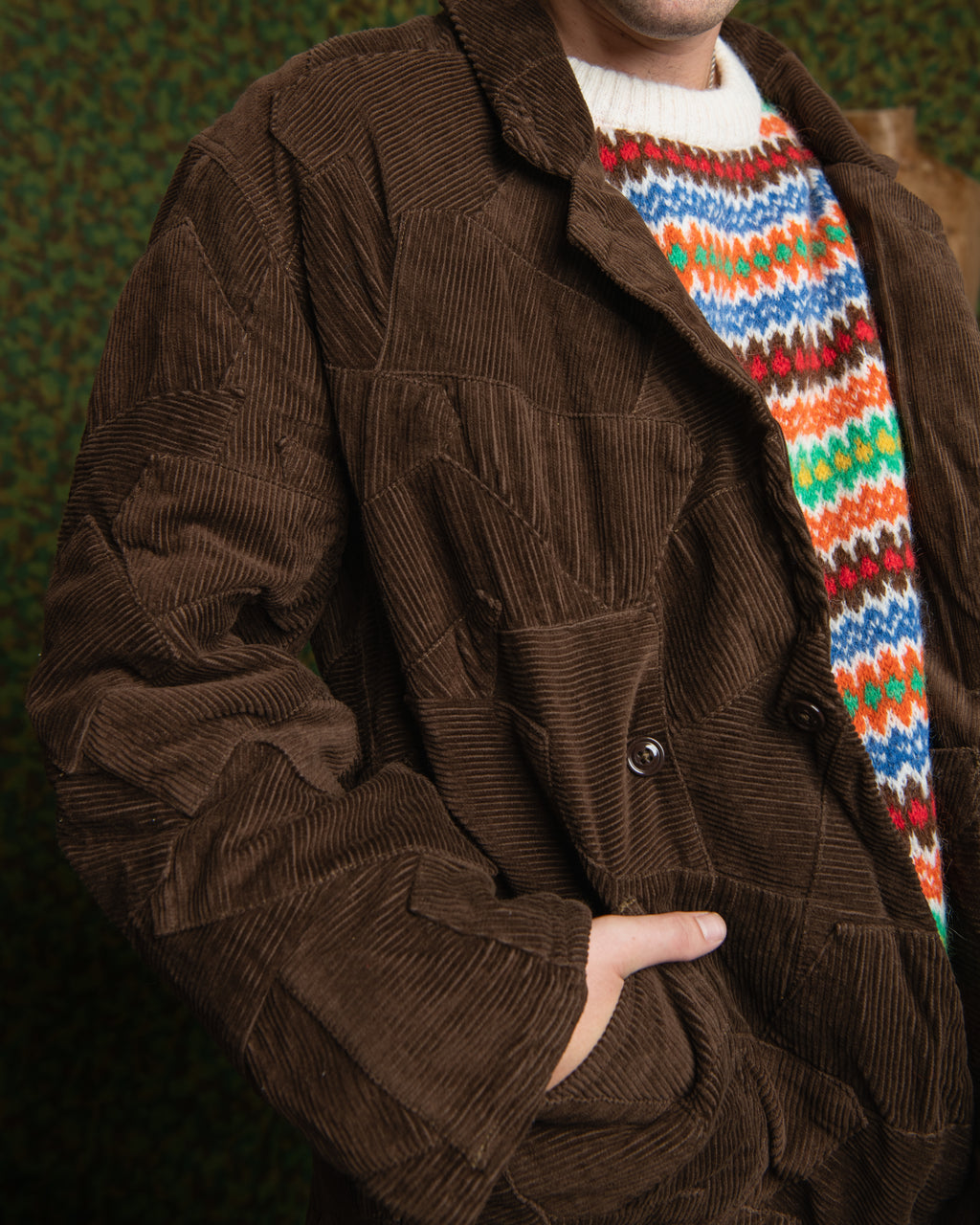 Italian Drop Lapel Jacket II- Crazy Corduroy Patchwork Brown