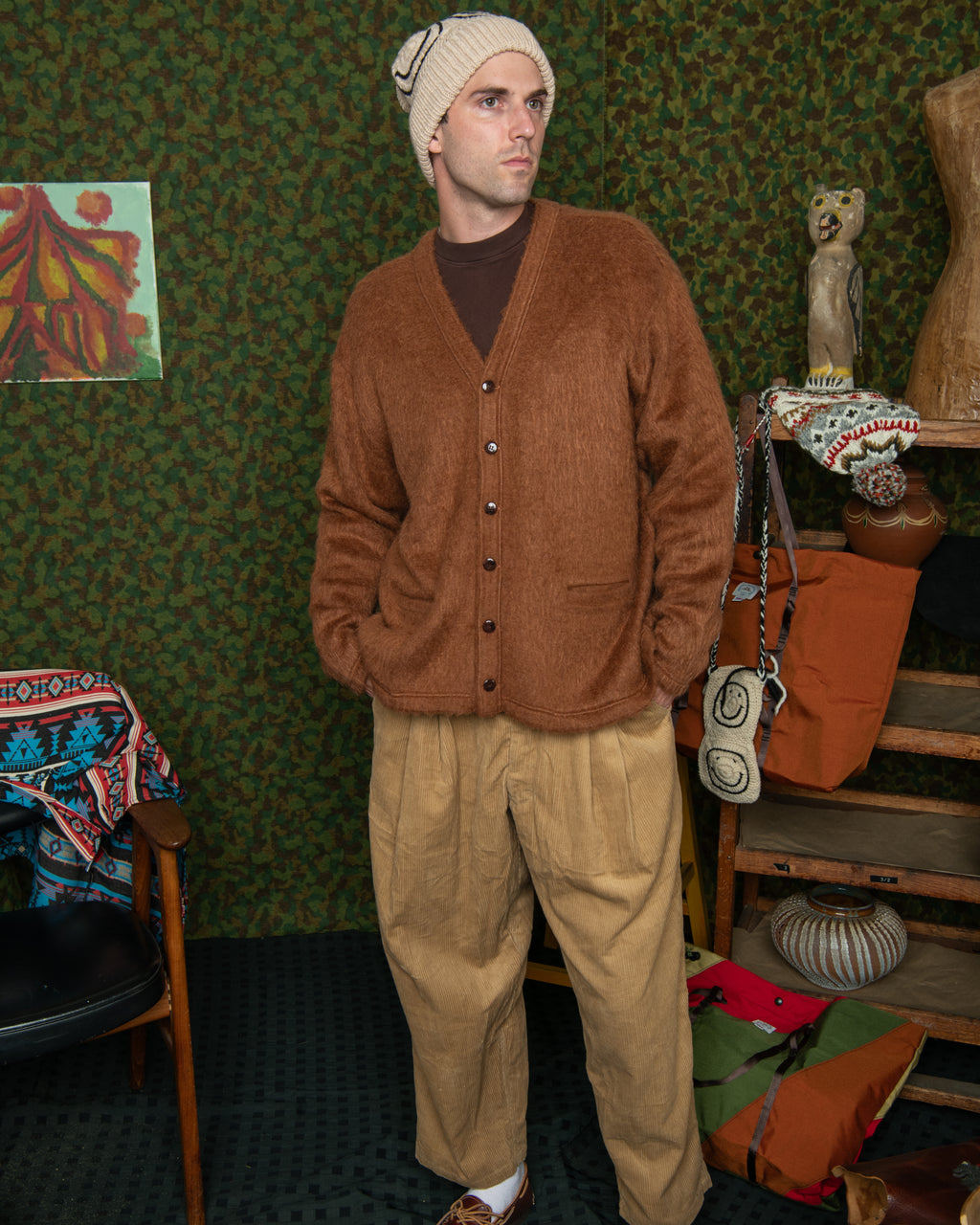 Shaggy V Cardigan - Solid Camel