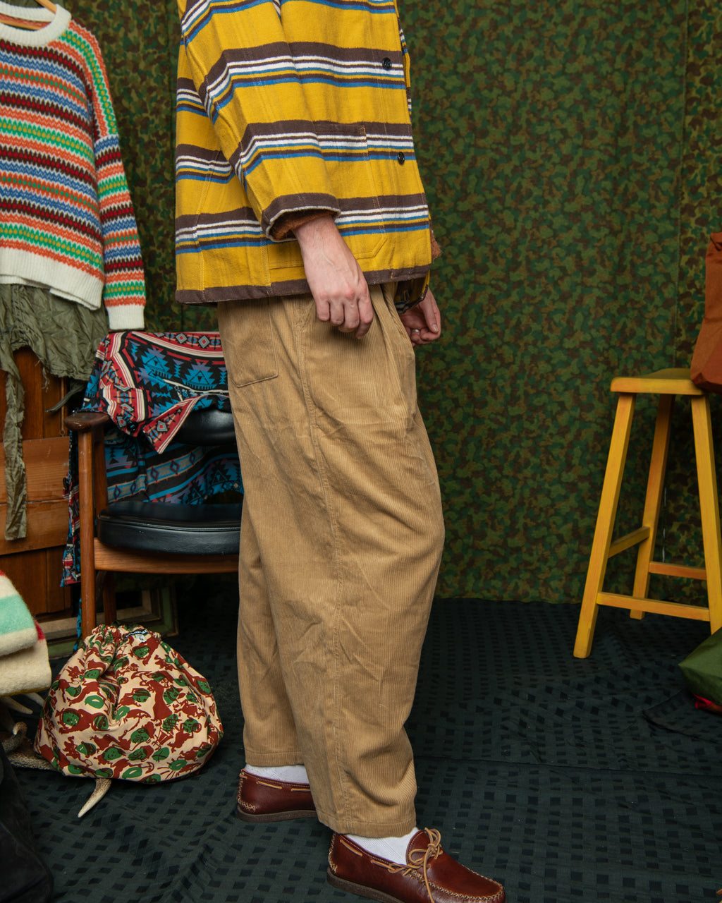 Double Pleat Easy Trouser - Corduroy 8 Wale Khaki