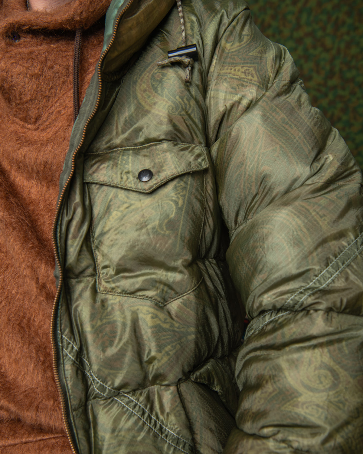 Kluane x Monitaly Down Puffer Parka - Vintage US Army Parachute x Betro Paisley