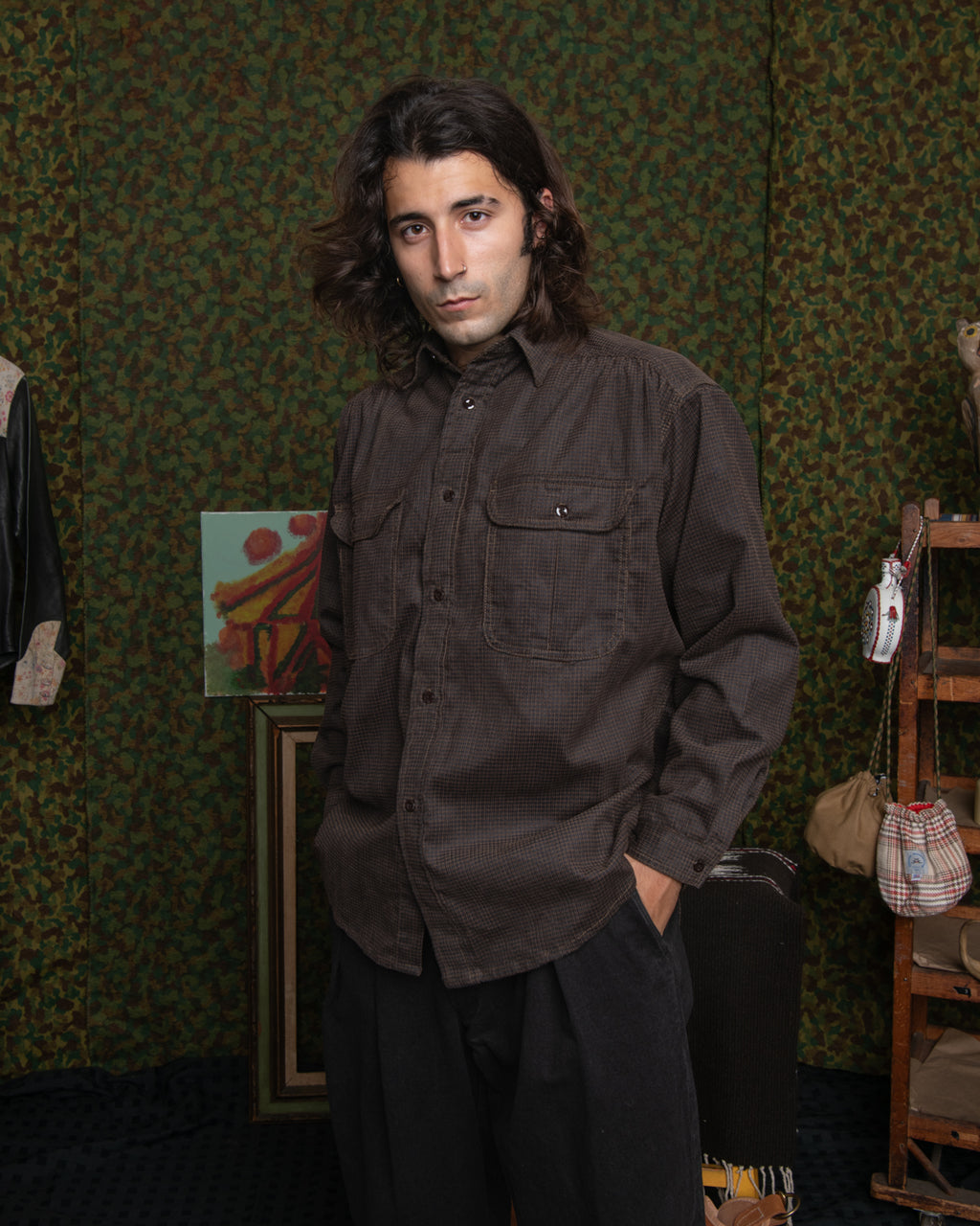 Giorgio Work Shirt- Houndstooth Corduroy Brown