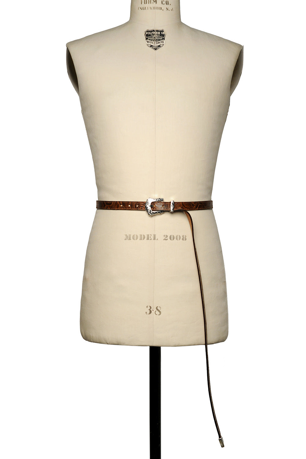 小物 MONITALY Extra Long Leather Belt 151 Extra Long Leather Belt with 3pc Buckle Set - Floral Med. Brown